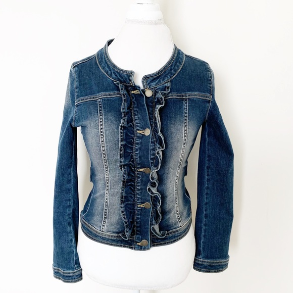 Valentino Jackets & Blazers - Red Valentino jean jacket, ruffle front size S